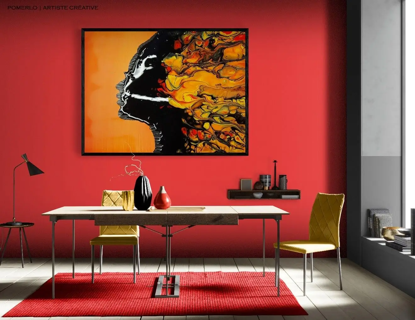 Signe de feu, la femme sacrée possède un élément intense et positif à sa façon de réchauffer votre cœur entre passion et création.
Laissez-vous réchauffer par sa puissance !
Dimension : 36’’ x 48’’
Médium : Acrylique et résine